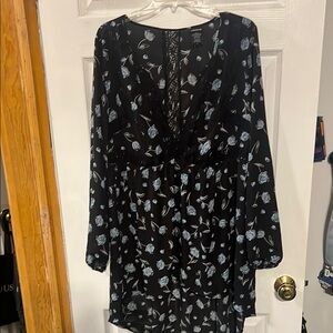 Torrid Black and Blue Floral Blouse